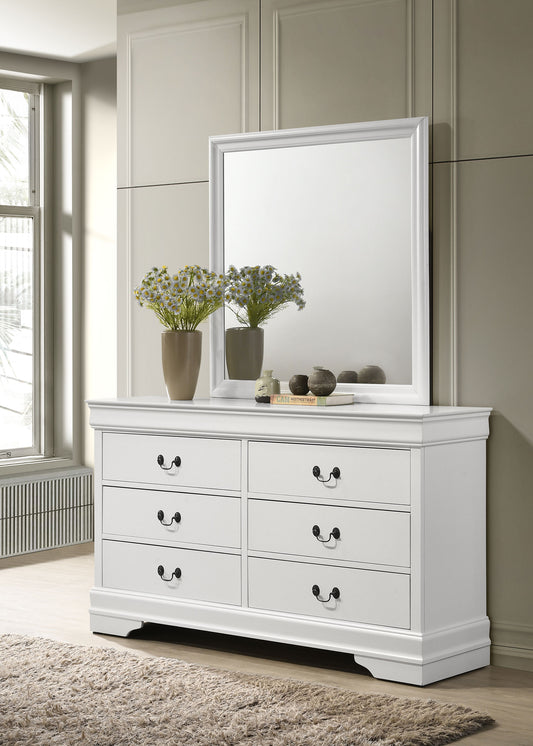 Louis Philippe 6-drawer Dresser and Mirror White