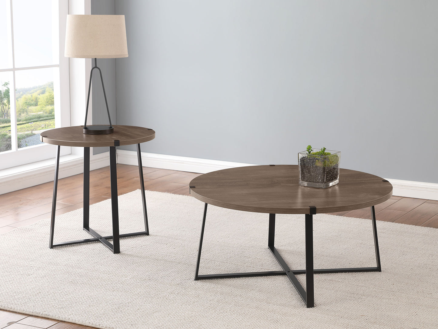 Marcus Round Engineered Wood Side End Table Grey