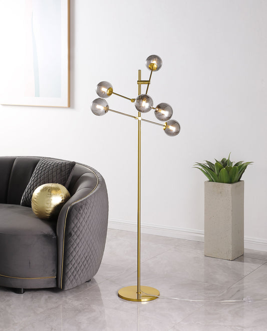 Exline 62-inch Molecular Smoked Orb Metal Floor Lamp Gold