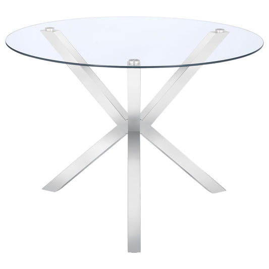 Vance Round 41-inch Glass Top Asterisk Dining Table Chrome