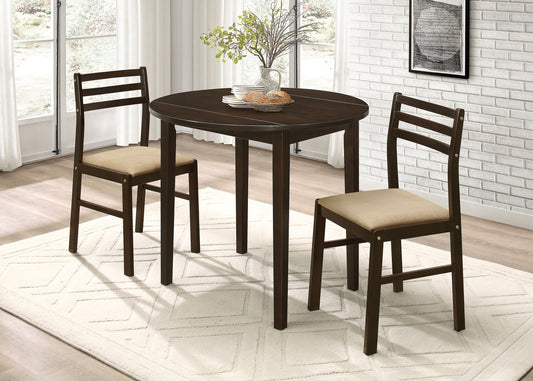 Bucknell 3-piece Round Drop Leaf Dining Table Set Cappuccino