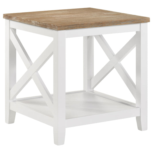 Hollis Square Wood End Table With Shelf Brown and White